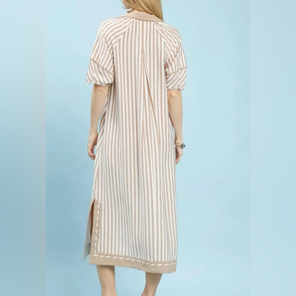 Umgee Beige and White Striped Dress - Picture 3 of 5
